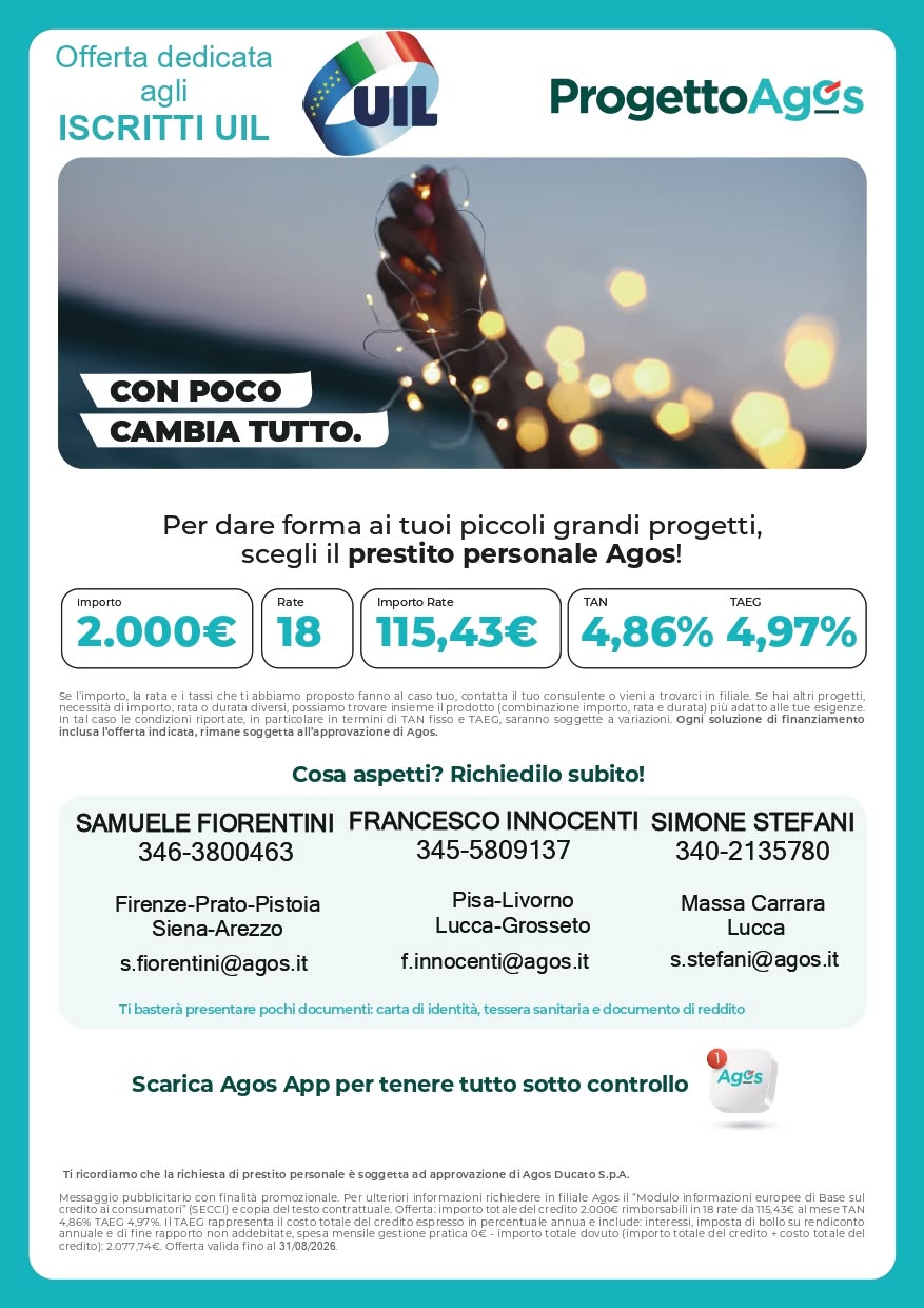 Prestito personale Agos: offerta dedicata agli iscritti UIL fino al 31 agosto