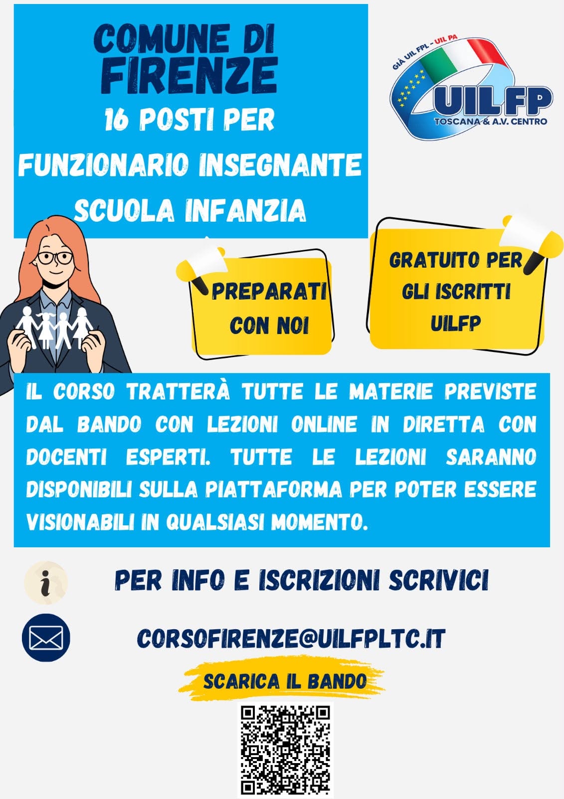 Concorso Comune di Firenze: corso UIL FP per 16 Funzionari Insegnanti della Scuola dell’Infanzia