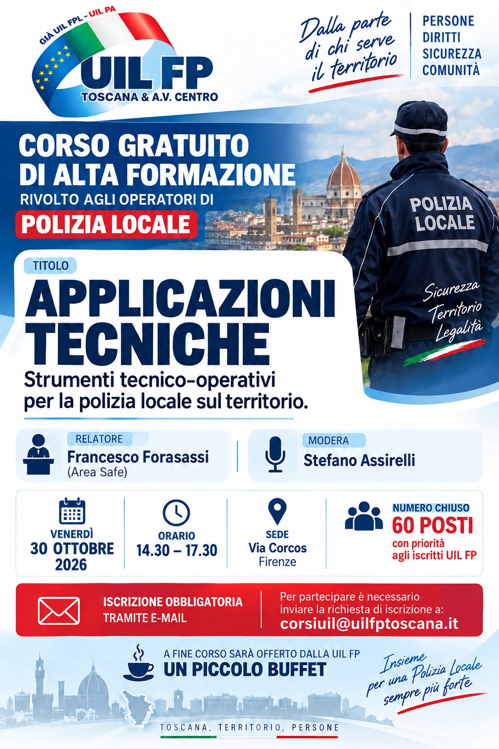 Polizia Locale, corso gratuito di alta formazione sulle applicazioni tecniche: il 30 ottobre a Firenze